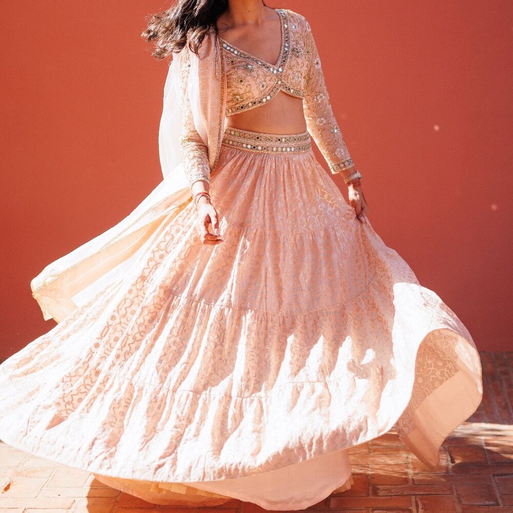 Neha Khullar Chanderi Silk Embroidered Lehenga Set: Customized in PEACH - Picture 7 of 8